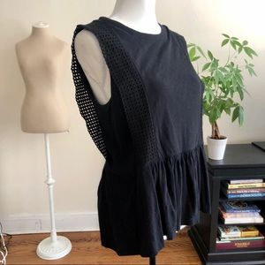 100% Cotton Black J Crew Top w/ Lace Detail